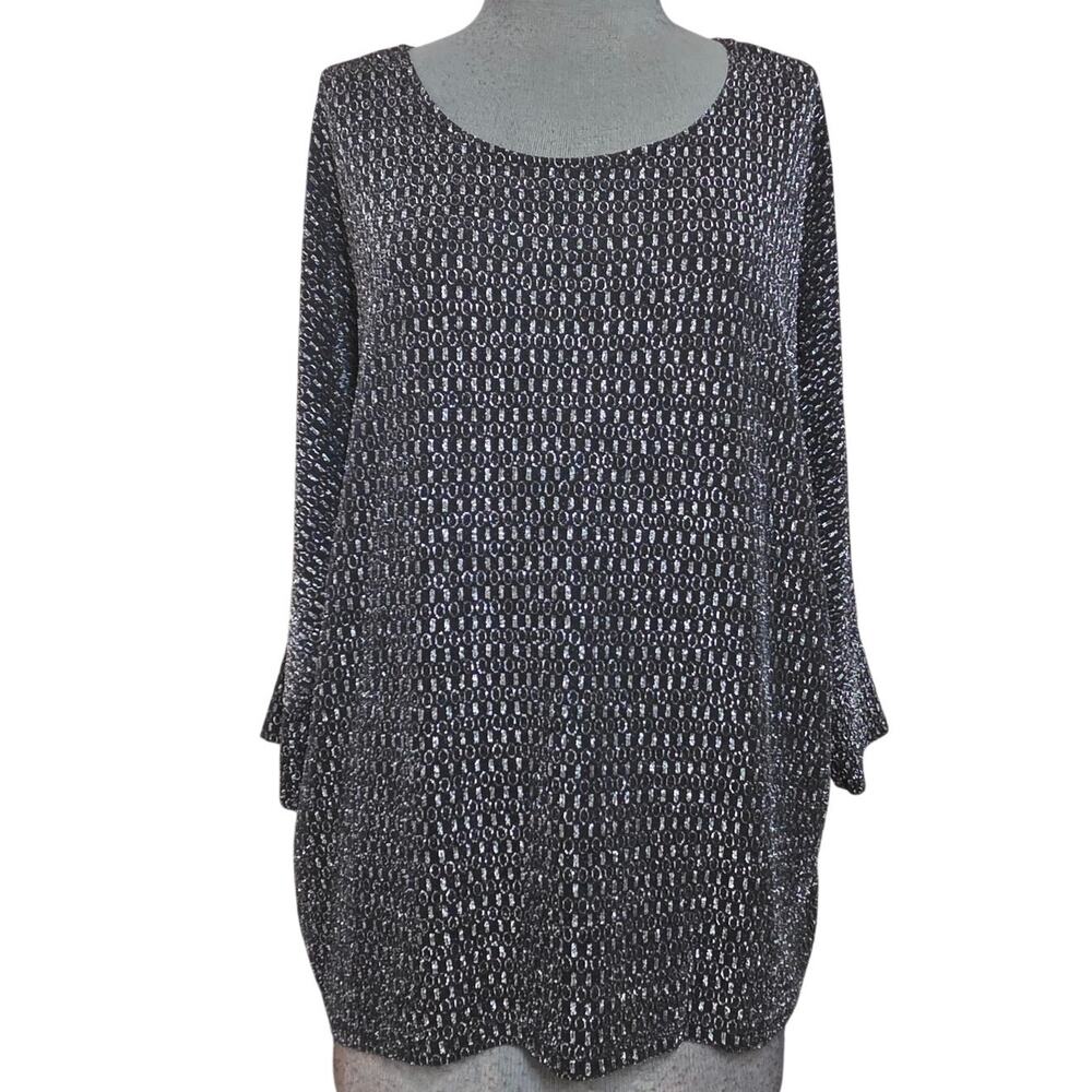 Alfani Black Metallic Blouse Size Medium